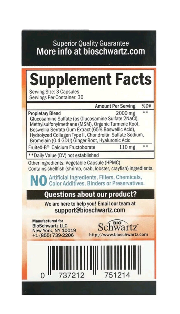 Glucosamine MSM + Chondroitin 2000mg 90 Capsules Bio Schwartz